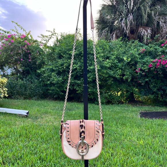 *FLAWS* Diane Von Furstenberg Animal Print Calf Hair Trim Crossbody Chain Bag - Picture 1 of 16